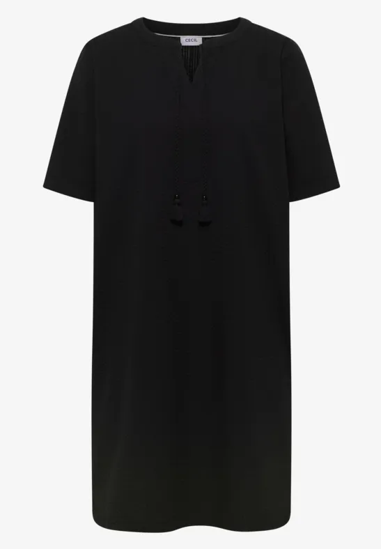 Knielanges Kleid in Seersuckerqualität Black