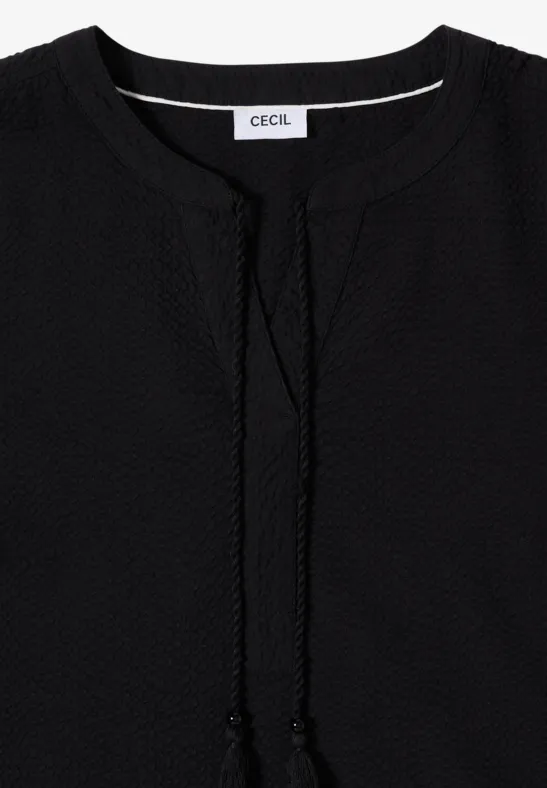 Knielanges Kleid in Seersuckerqualität Black