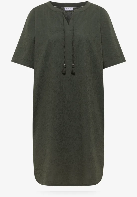 Knielanges Kleid in Seersuckerqualität khaki