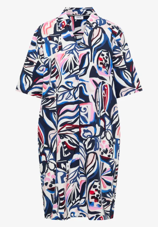 Knielanges Kleid mit grafischem Muster universal blue