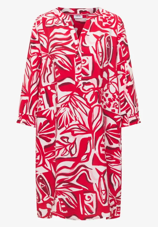 Knielanges Kleid mit grafischem Muster glazed apple red