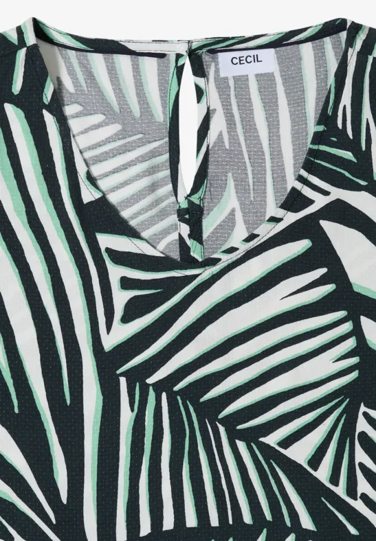 Top sans manches avec motif zèbre noir et blanc et feuilles de palmier vertes