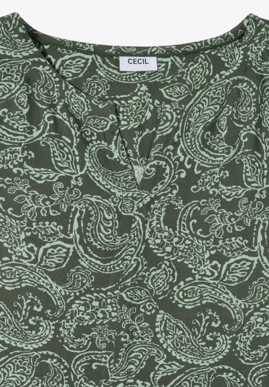 Grünes Top mit mintfarbenem Paisley-Muster und Markenlabel 'CECIL'