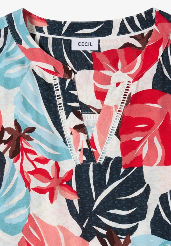 Ärmelloses Top mit tropischem Blumen- und Blätterprint, V-Ausschnitt und bunten Farben