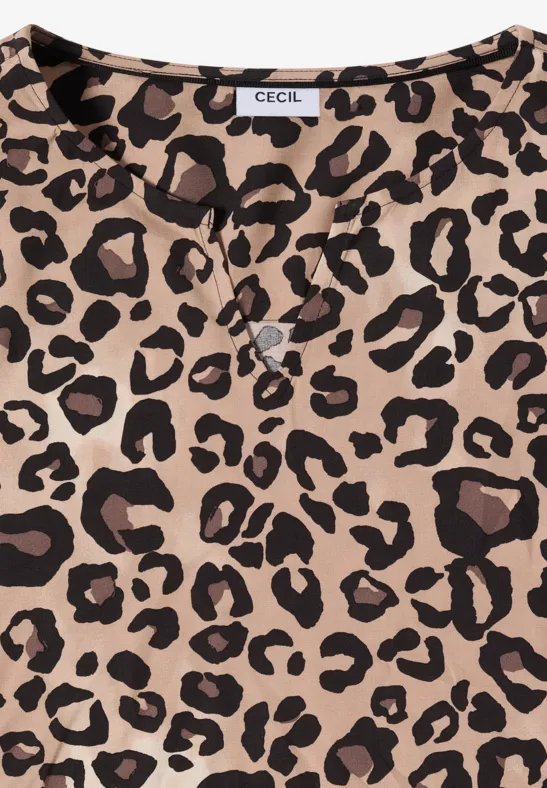 Beiges Damen-Shirt mit schwarzem und dunkelbraunem Leopardenmuster