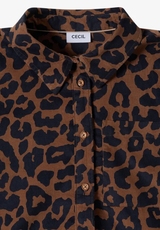 Chemise brune à motifs léopard noirs et col, de la marque Cecil