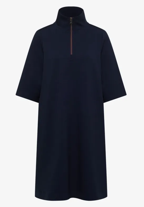 Robe ample bleu marine avec col montant et demi-fermeture éclair