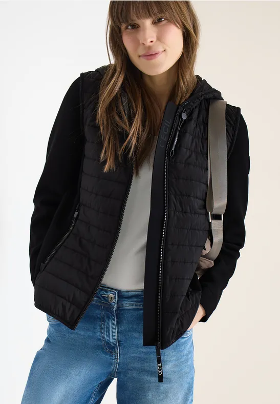 Jacke mit Strukturmix und Kapuze Black