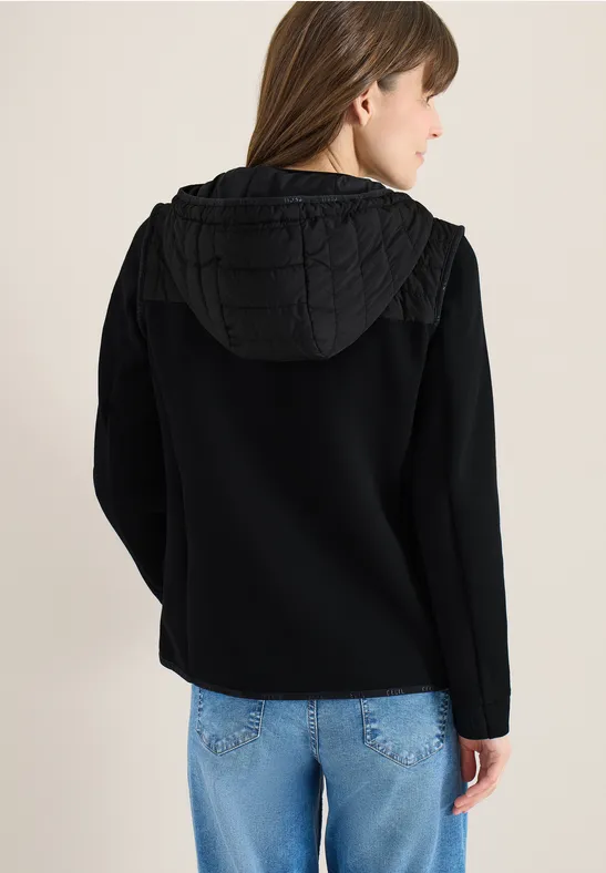 Jacke mit Strukturmix und Kapuze Black