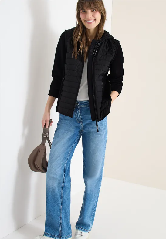 Jacke mit Strukturmix und Kapuze Black