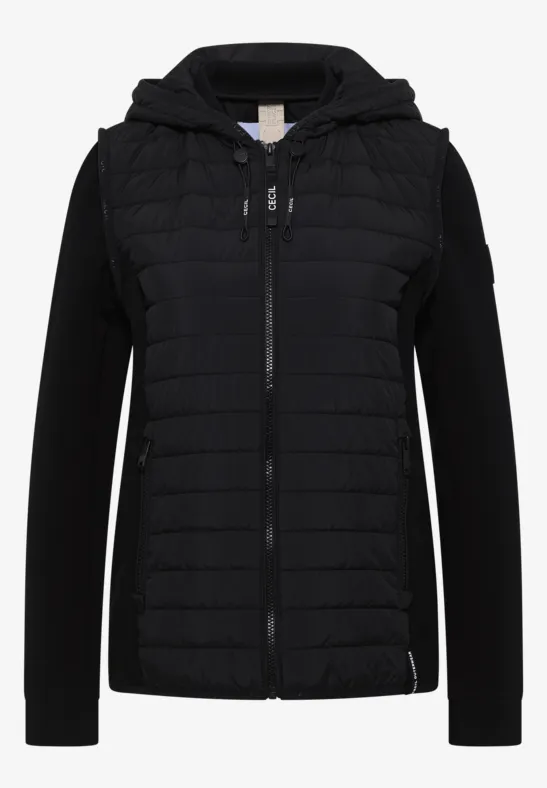 Jacke mit Strukturmix und Kapuze Black