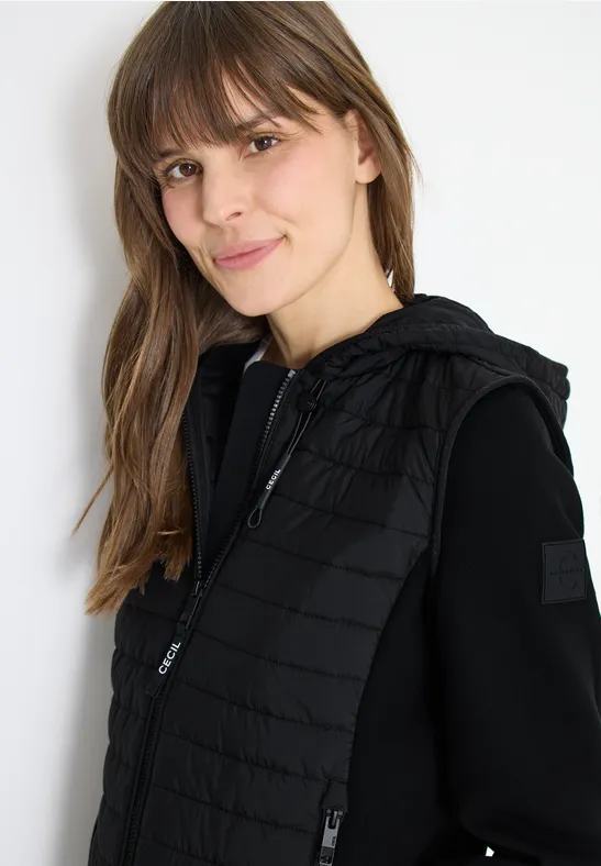 Jacke mit Strukturmix und Kapuze Black