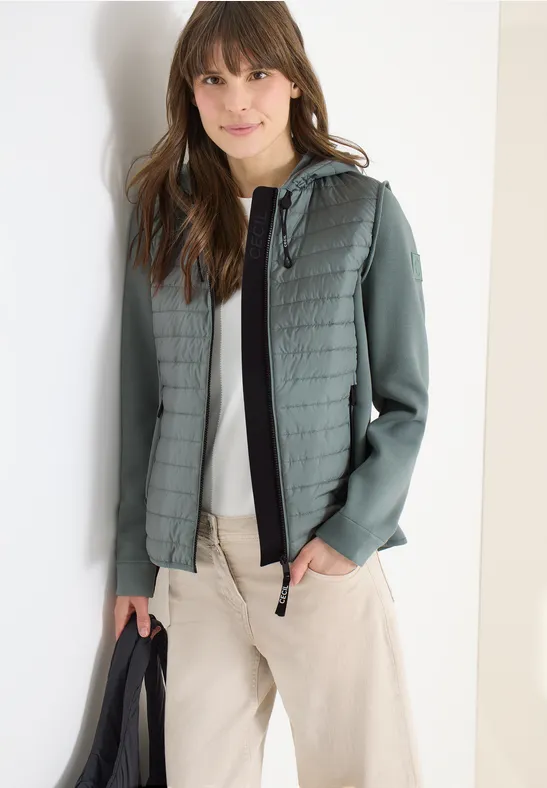 Jacke mit Strukturmix und Kapuze kelp green