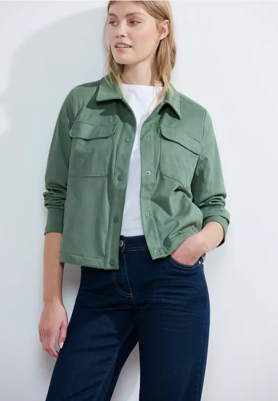 Veste en velours courte raw salvia green