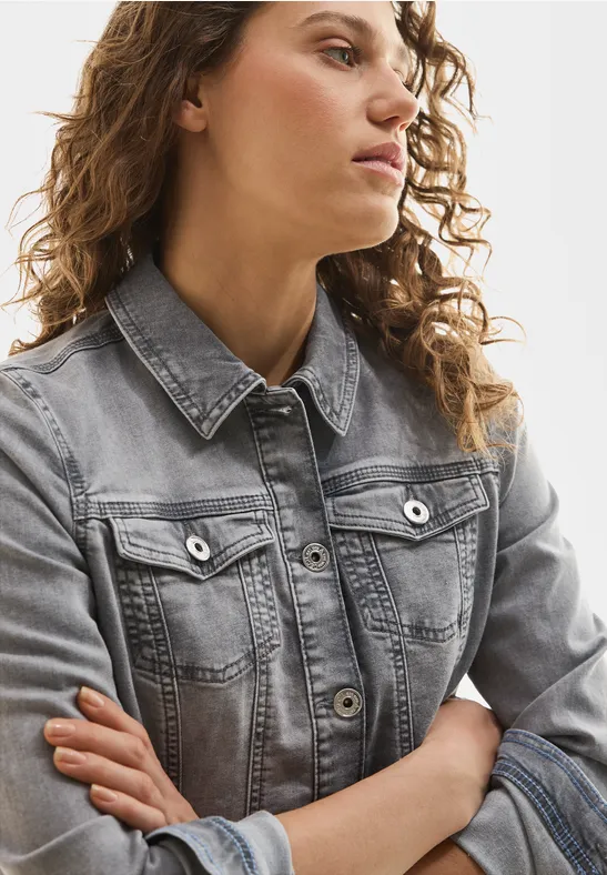 Jeansjacke mit Hemdkragen mid grey used wash