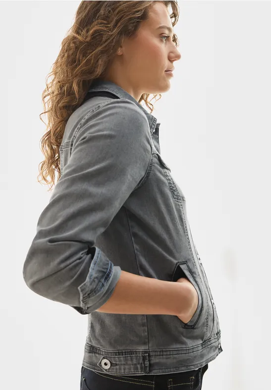 Jeansjacke mit Hemdkragen mid grey used wash