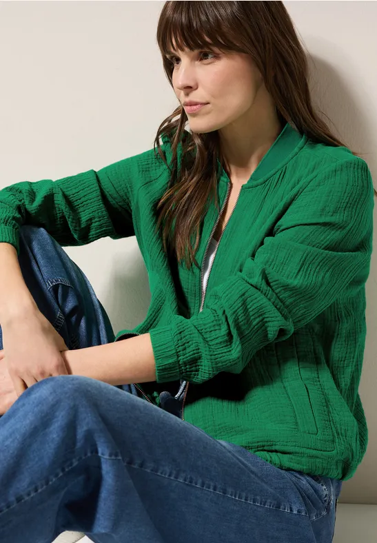 Veste courte en mousseline garden green