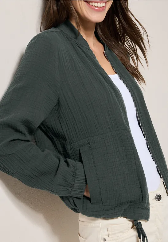 Veste courte en mousseline slate khaki