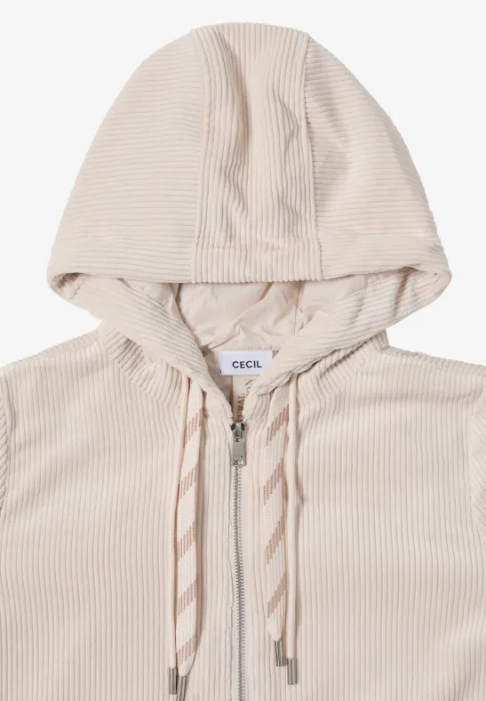 Cordjacke mit Kapuze oat milk beige