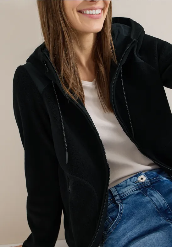 Fleecejacke mit Hoodie Black