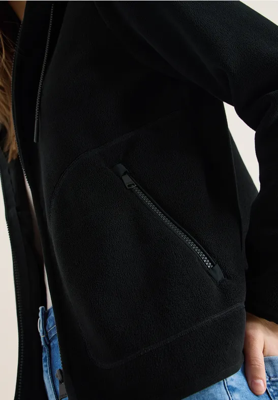 Fleecejacke mit Hoodie Black