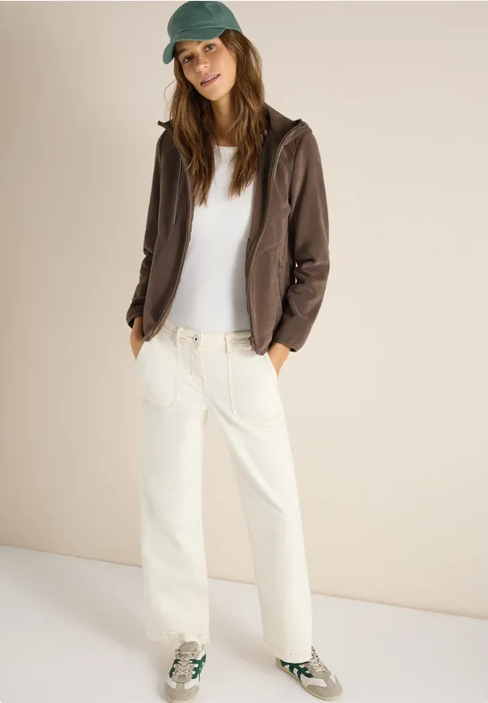 Fleecejacke mit Hoodie urban taupe