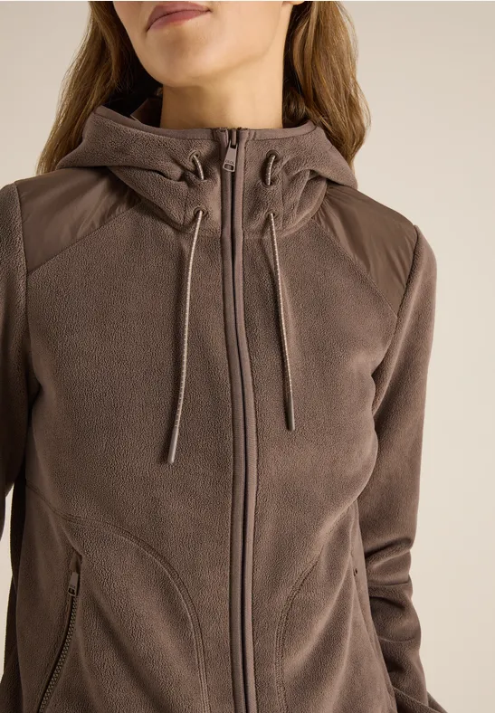Fleecejacke mit Hoodie urban taupe