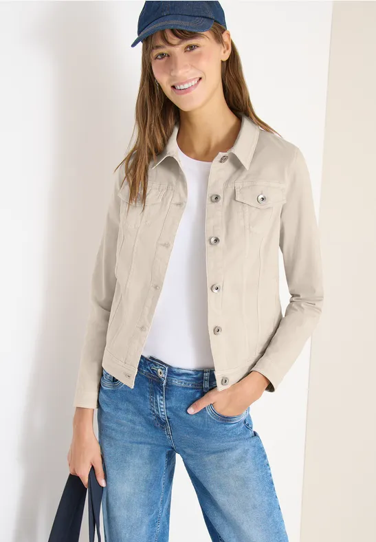 Jeansjacke mit Brusttaschen und Knöpfen dust beige