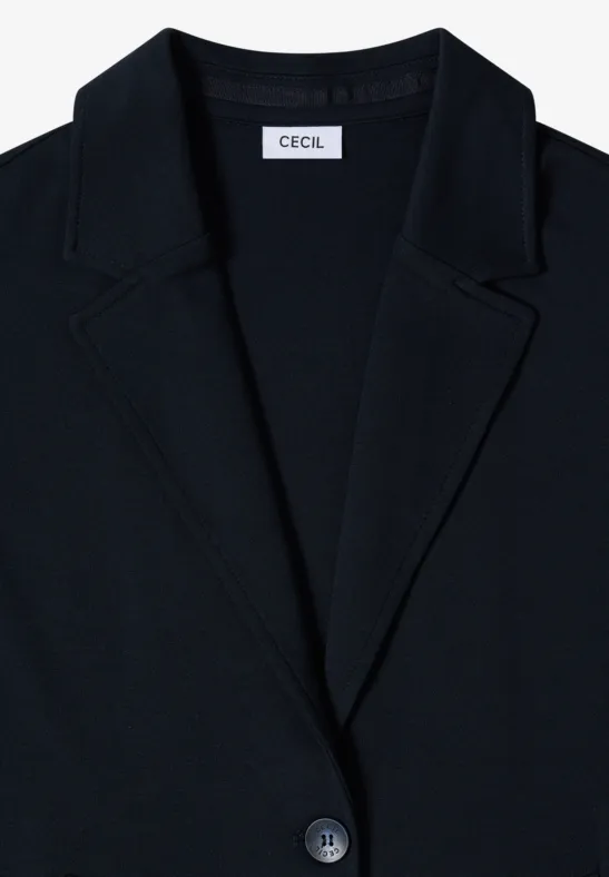 Schwarzer Blazer mit Reverskragen und Knopfverschluss, Label 'CECIL'.