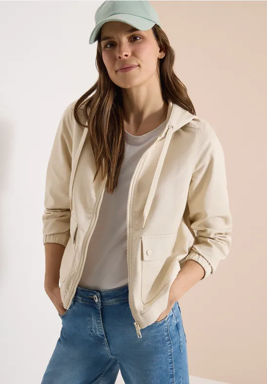 Jacke mit Kapuze und Elastikbund pearl beige