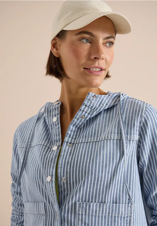 Overshirt mit Kapuze und Streifen mid blue wash