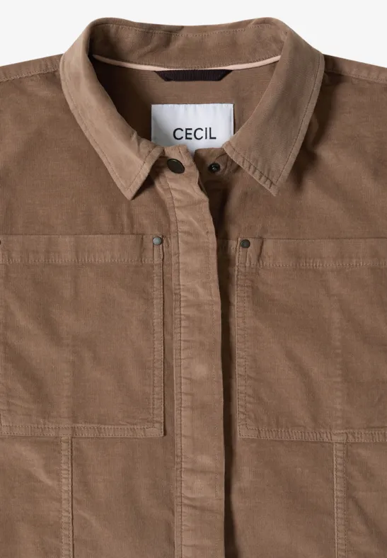 Braune Hemdjacke mit Kragen, Knopfleiste und Brusttaschen der Marke CECIL.