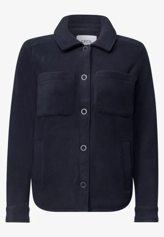 Veste-chemise polaire noire avec boutons et poches poitrine.