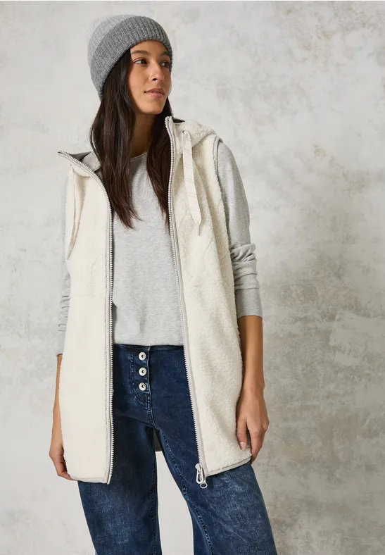 Teddy vest met capuchon birch white
