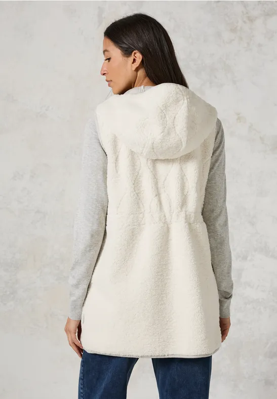 Teddy vest met capuchon birch white
