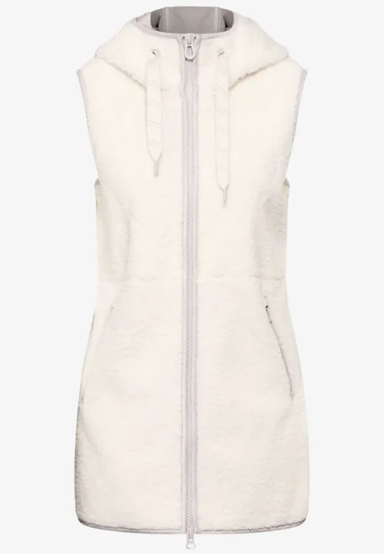 Teddy vest met capuchon birch white