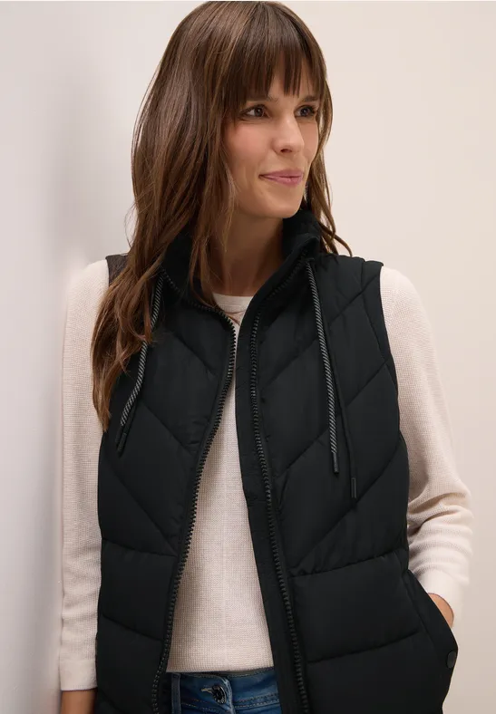 Lange Steppweste Black