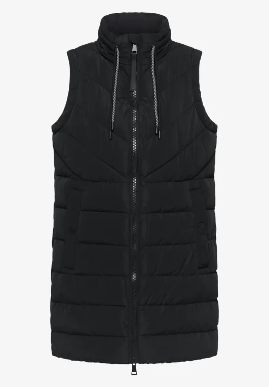 Lange Steppweste Black