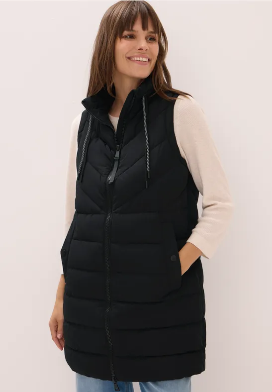 Lange Steppweste Black
