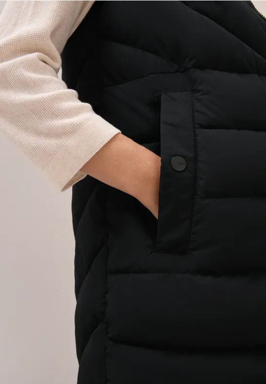 Lange Steppweste Black