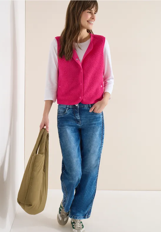 Weste aus Teddy-Material mit Rundhals beetroot pink
