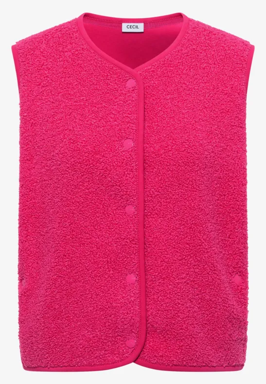 Weste aus Teddy-Material mit Rundhals beetroot pink