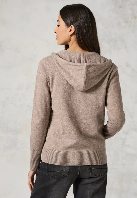 Vest met capuchon dark taupe melange