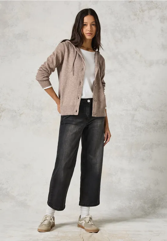 Vest met capuchon dark taupe melange