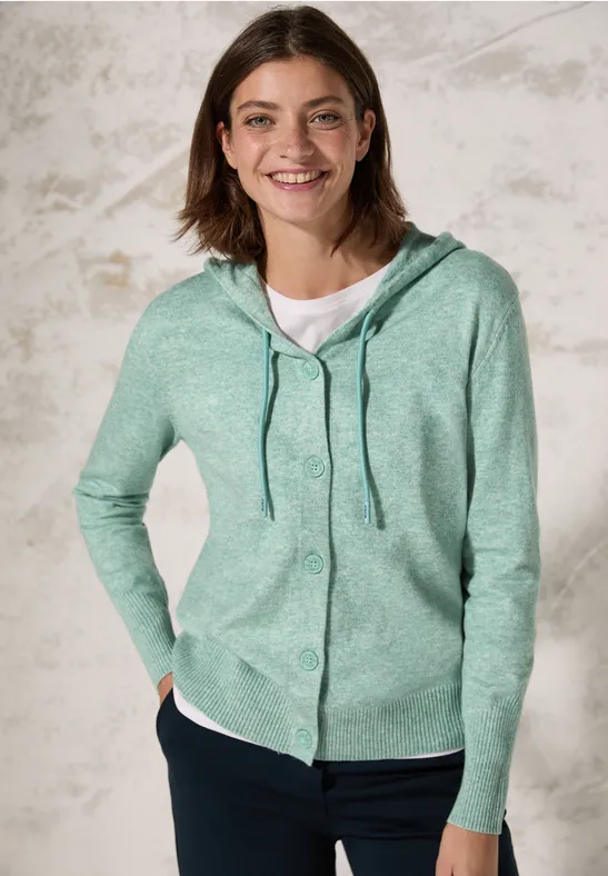 Veste en tricot avec capuche iced salvia green melange