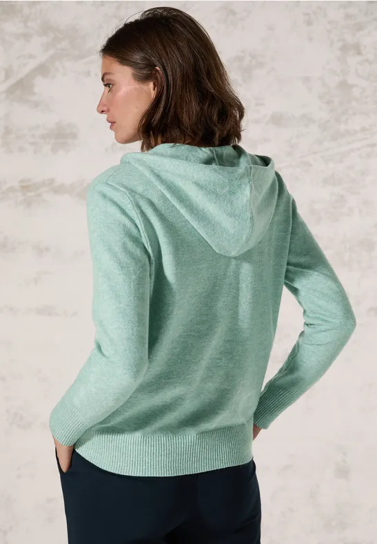 Veste en tricot avec capuche iced salvia green melange