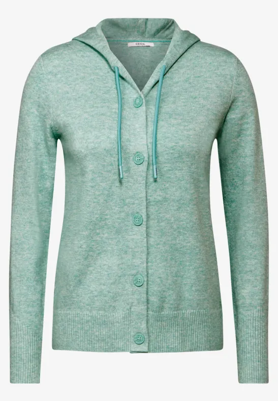 Veste en tricot avec capuche iced salvia green melange