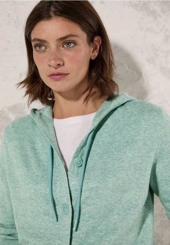 Veste en tricot avec capuche iced salvia green melange