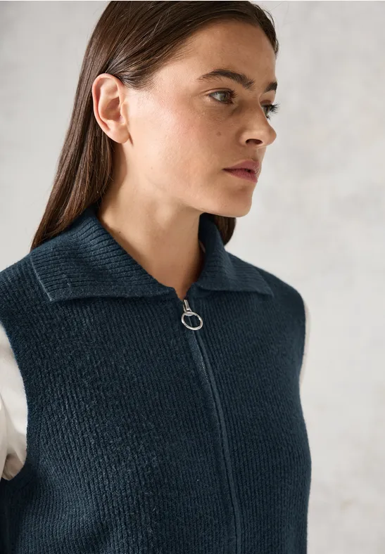 Ärmellose Strickjacke oil blue