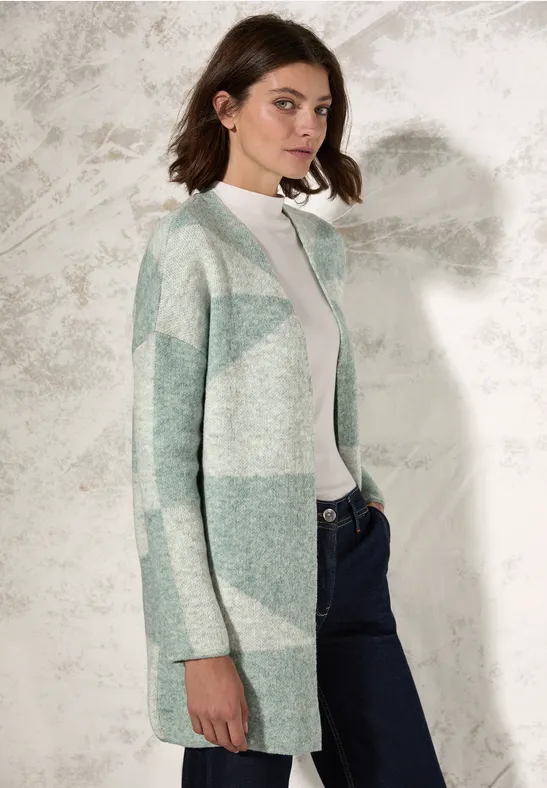 Gemusterte Strickjacke glaced green melange